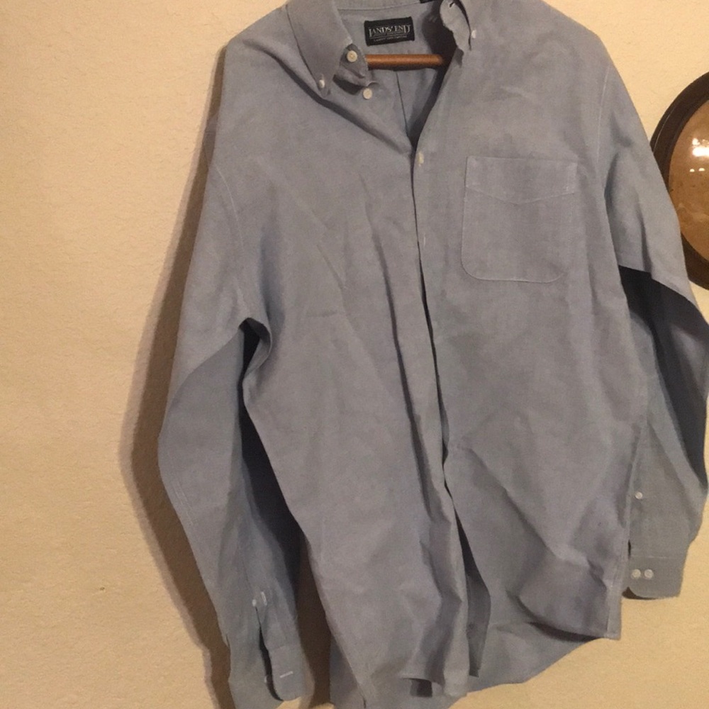 Blue long sleeve button down work shirt